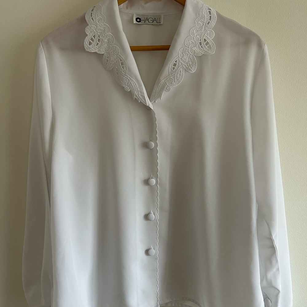 Vintage White Lace Collar Romantic Blouse by Chagall
